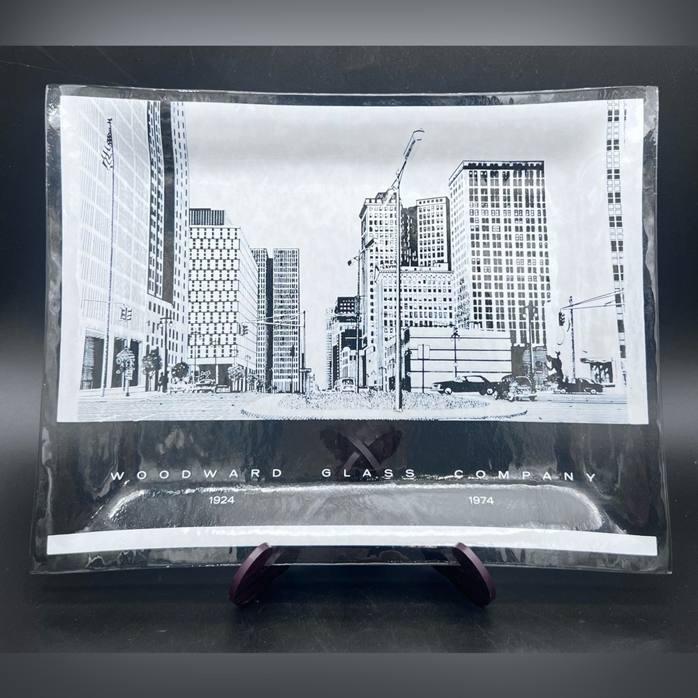 WOODWARD GLASS COMPANY Detroit Advertising Plate 1924 to 1974 VINTAGE 8.5” x 6.5